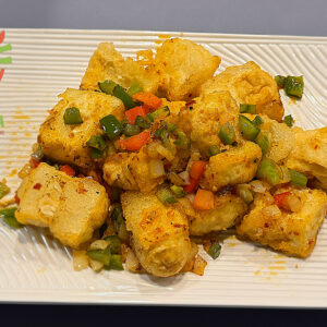 Salt & Pepper Fried Tofu is crispy on the outside and soft inside, tossed with salt, pepper, garlic, and chili for a savory, slightly spicy, and aromatic flavor